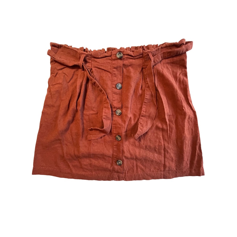 Rust Orange Mini Skirt Size XL Linen Blend Cottagecore Boho Autumn Rusticcore